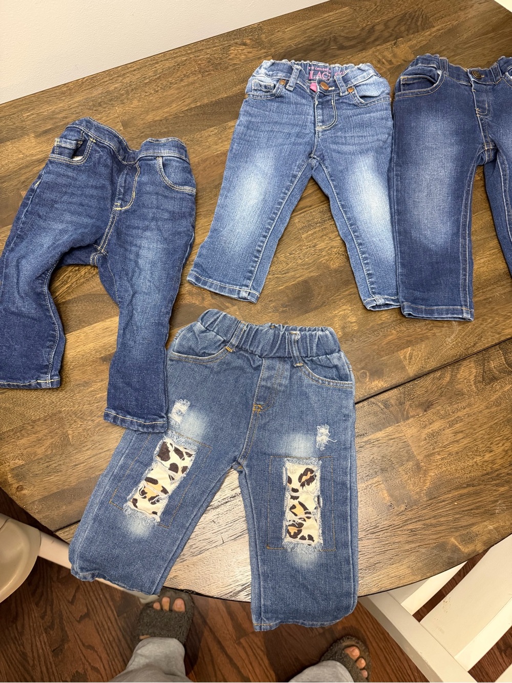 Kids Blue Denim Pull-On Jeans with Leopard Patch Knees